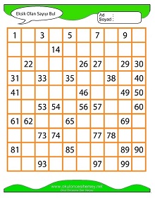 Eksik Sayıyı Bul Çalışma Sayfaları